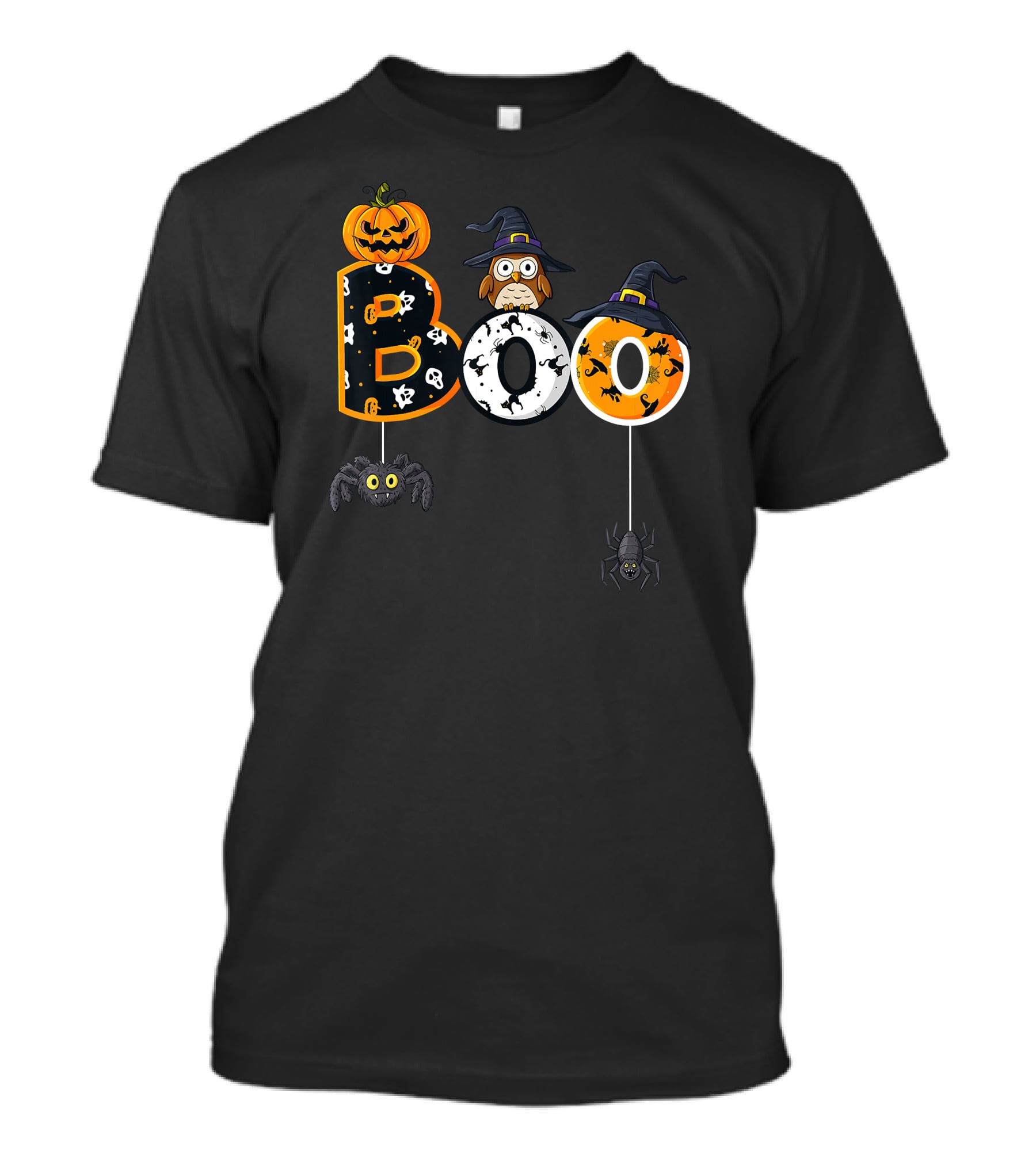 Halloween Boo Pumpkin Owl Witch Hat Spiders T-Shirt