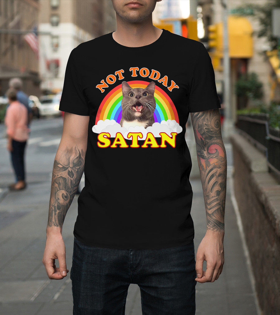 Not Today Satan Cat Rainbow Cloud Funny T-Shirt