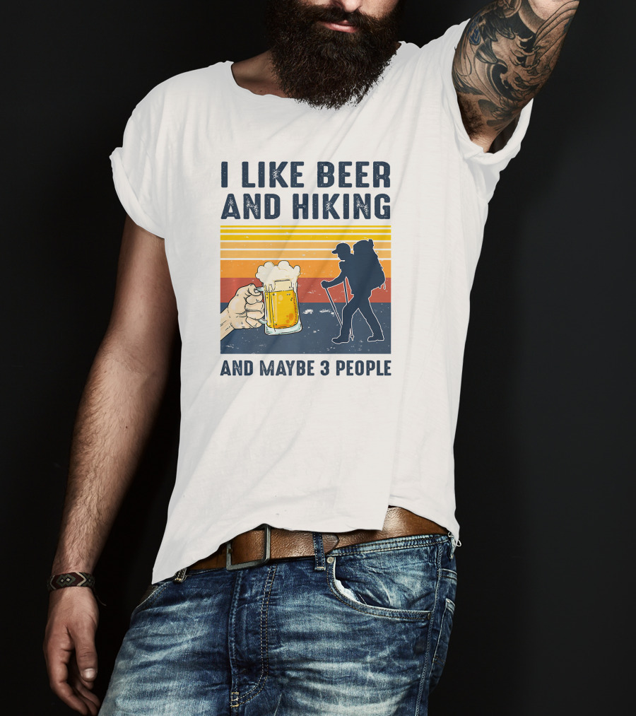 I Like Beer And Hiking Silhouette Maybe 3 People Retro T-Shirt