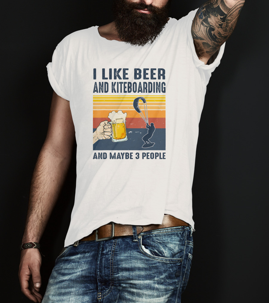 I Like Beer And Kiteboarding And Maybe 3 People Vintage Sunset T-Shirt