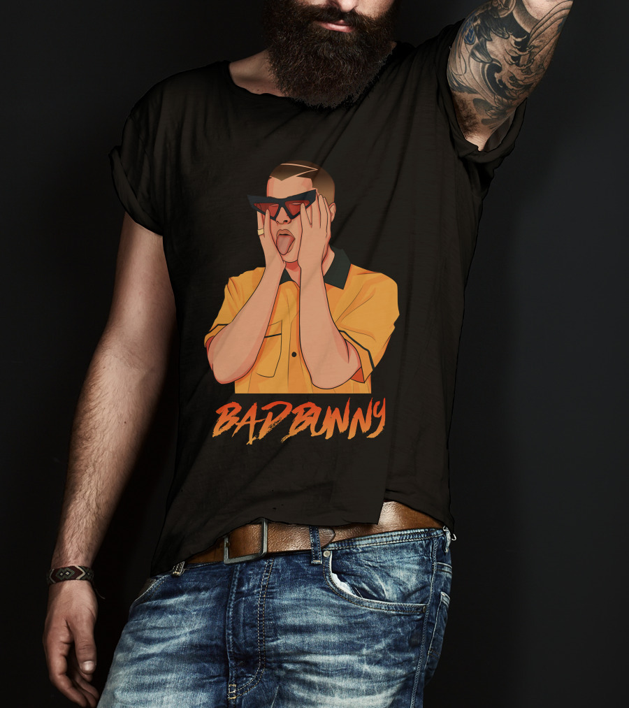 Bad Bunny El Conejo Malo Graphic Style Sunglasses Orange T-Shirt