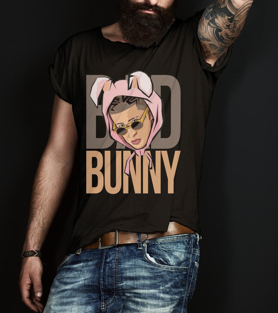 BAD BUNNY Iconic Style With Sunglasses And Bunny Ears T-Shirt
