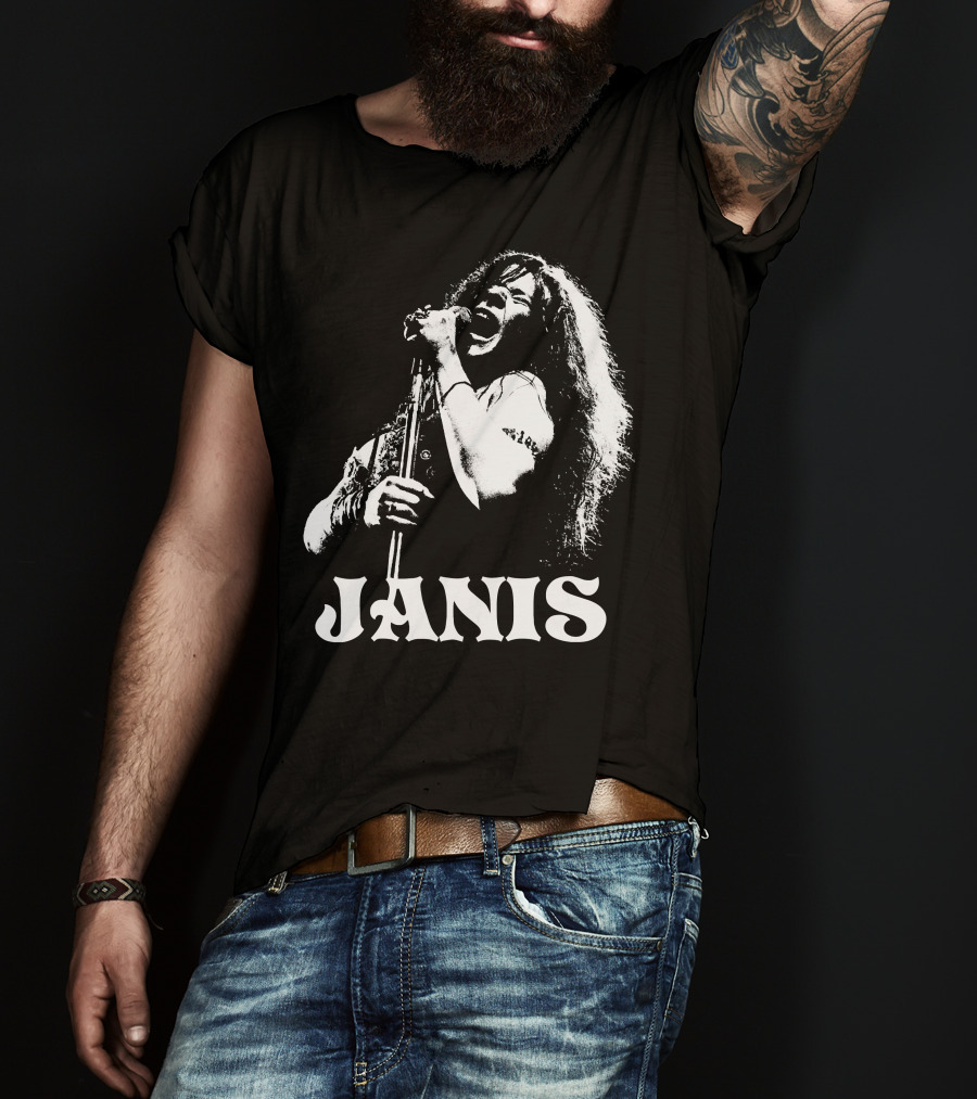 Janis Joplin White Stencil T-Shirt