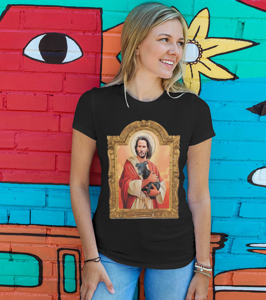 Keanu Reeves St John Patron Holding Doggies Sacred Halo Frame T-Shirt