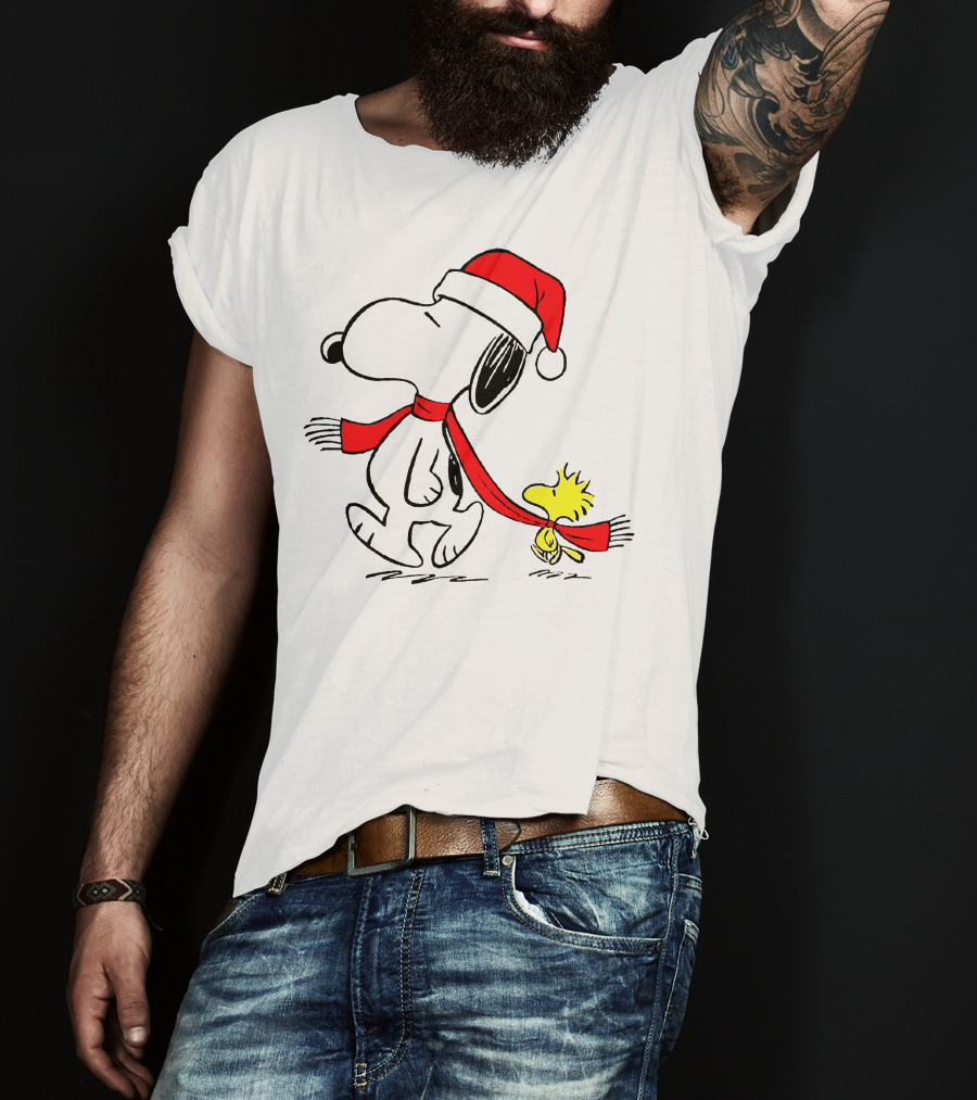 Snoopy Woodstock Charlie Brown Christmas Santa Hat Natalan T-Shirt