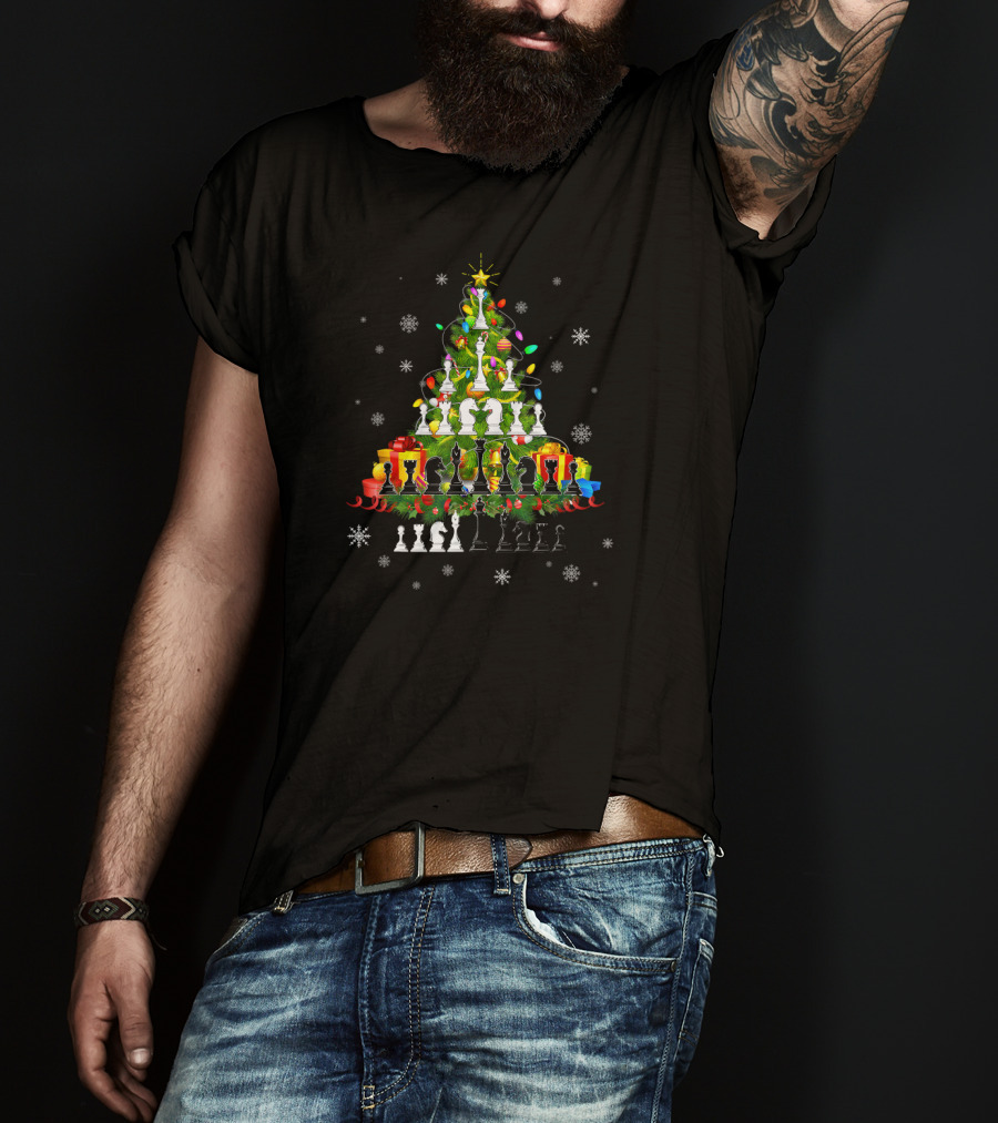 Chess Christmas Tree Lights Funny Holiday Chess Pieces T-Shirt