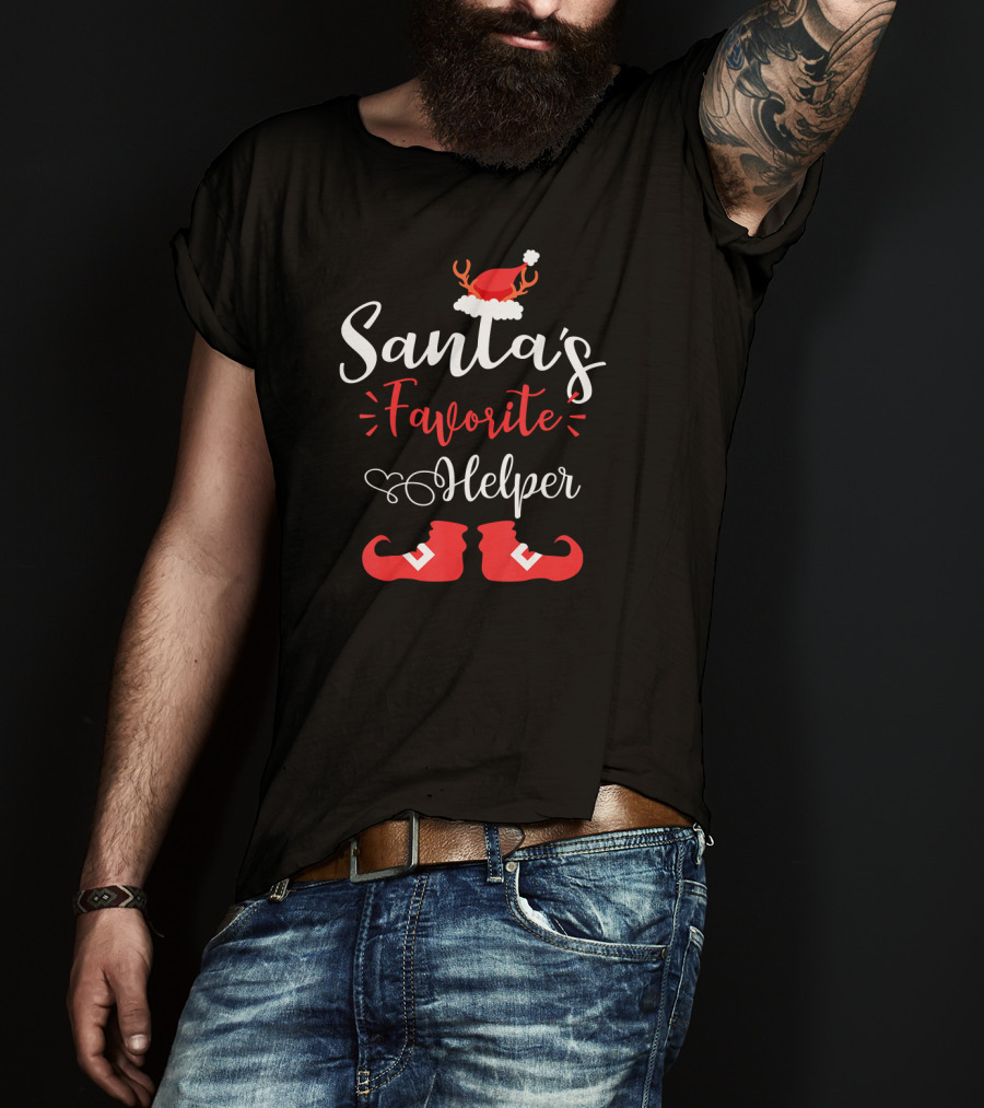 Santa's Favorite Helper Reindeer Antlers And Red Elf Shoes T-Shirt