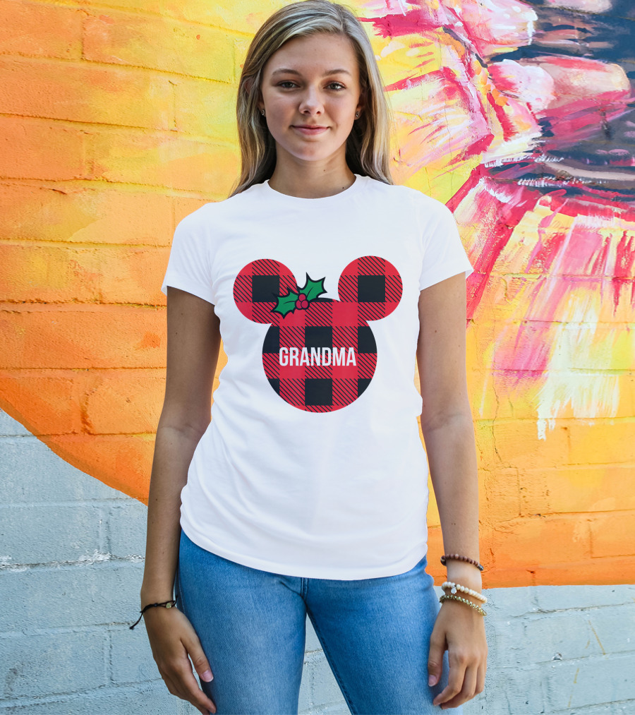 Disney Minnie Mouse Plaid Grandma Holiday Family Christmas T-Shirt