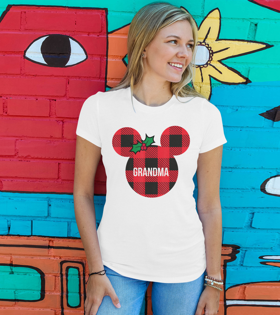 Disney Minnie Mouse Plaid Grandma Holiday Family Christmas T-Shirt