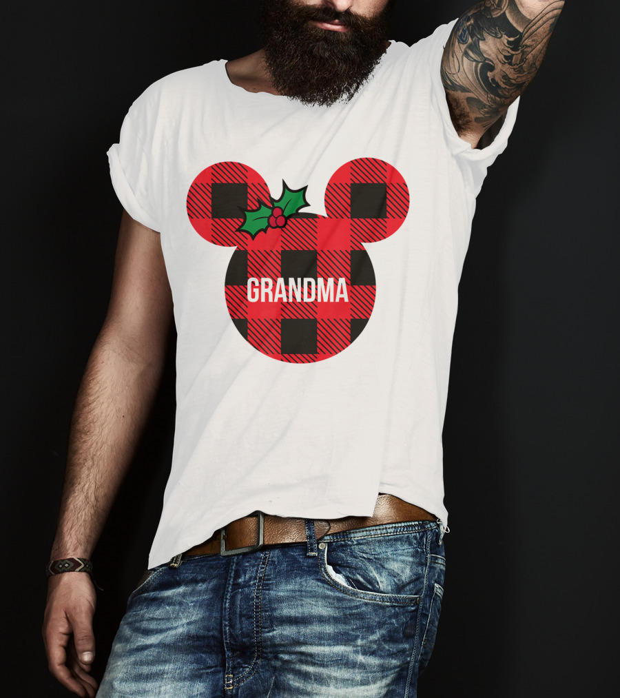 Disney Minnie Mouse Plaid Grandma Holiday Family Christmas T-Shirt