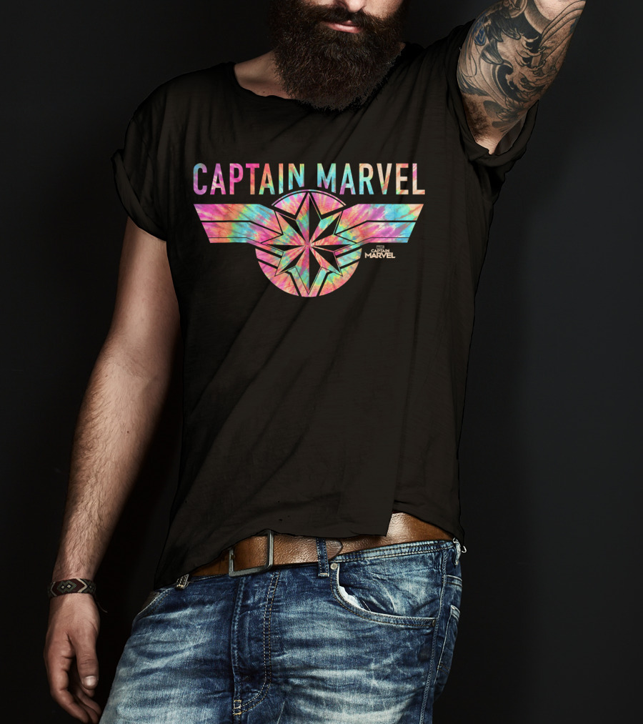 Captain Marvel Tie Dye Logo Banner Marvel Studios T-Shirt