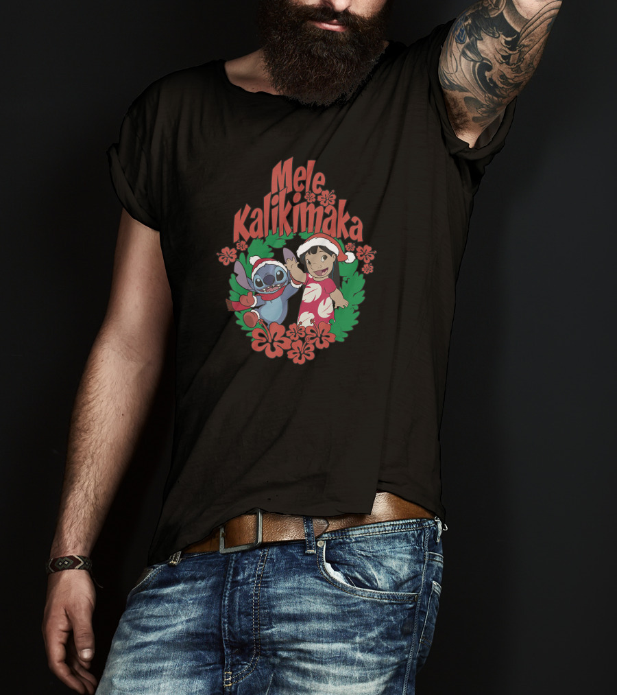 Mele Kalikimaka Lilo And Stitch Christmas Wreath Disney T-Shirt