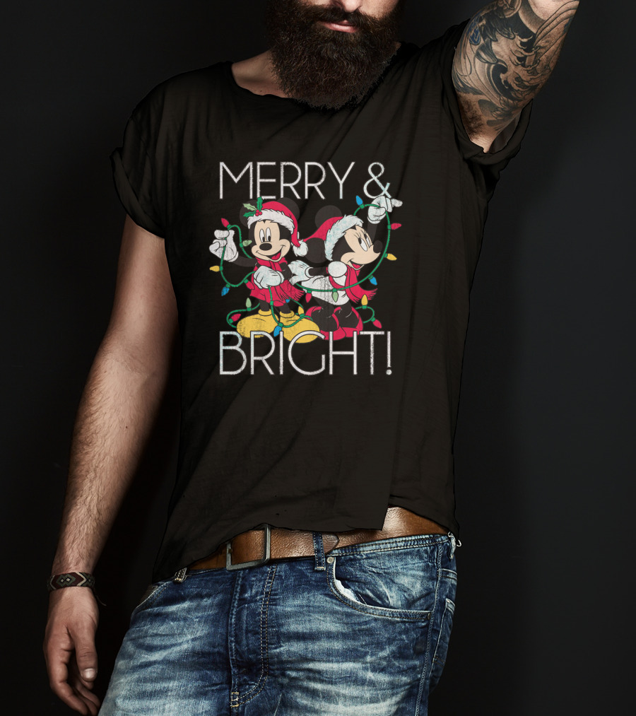 Merry And Bright Minnie And Mickey Disney Christmas Foil T-Shirt