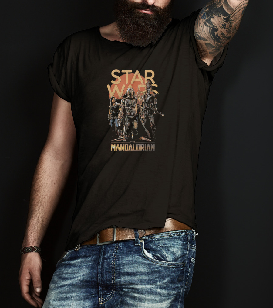 Star Wars The Mandalorian Trio Characters Dark T-Shirt