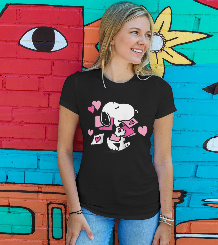Peanuts Valentines Snoopy Carrying Hearts And Envelopes T-Shirt