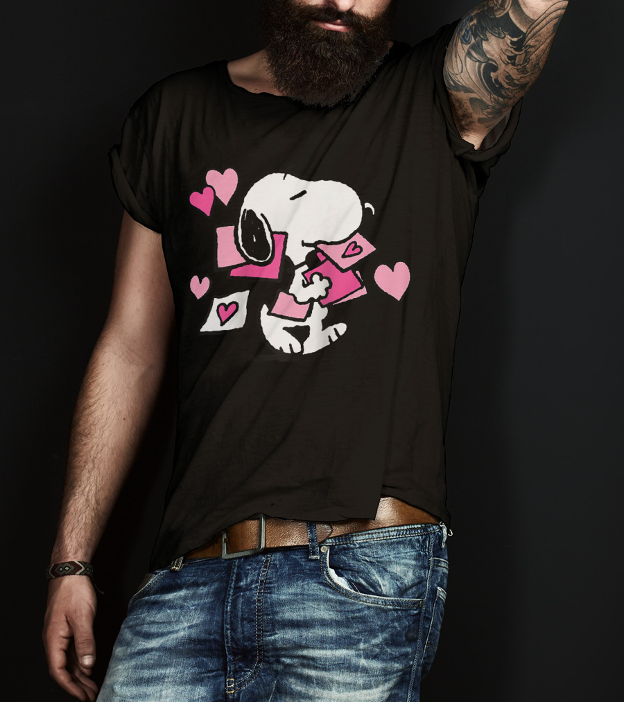 Peanuts Valentines Snoopy Carrying Hearts And Envelopes T-Shirt