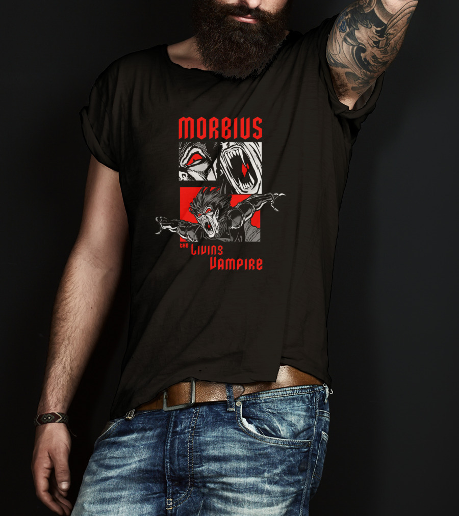 Marvel Morbius The Living Vampire Panels Red Black Comic T-Shirt