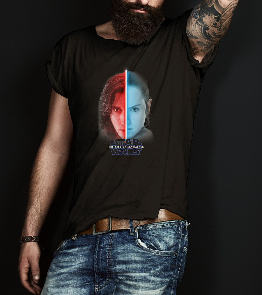 Star Wars The Rise Of Skywalker Rey Kylo Ren Lightsaber Split T-Shirt