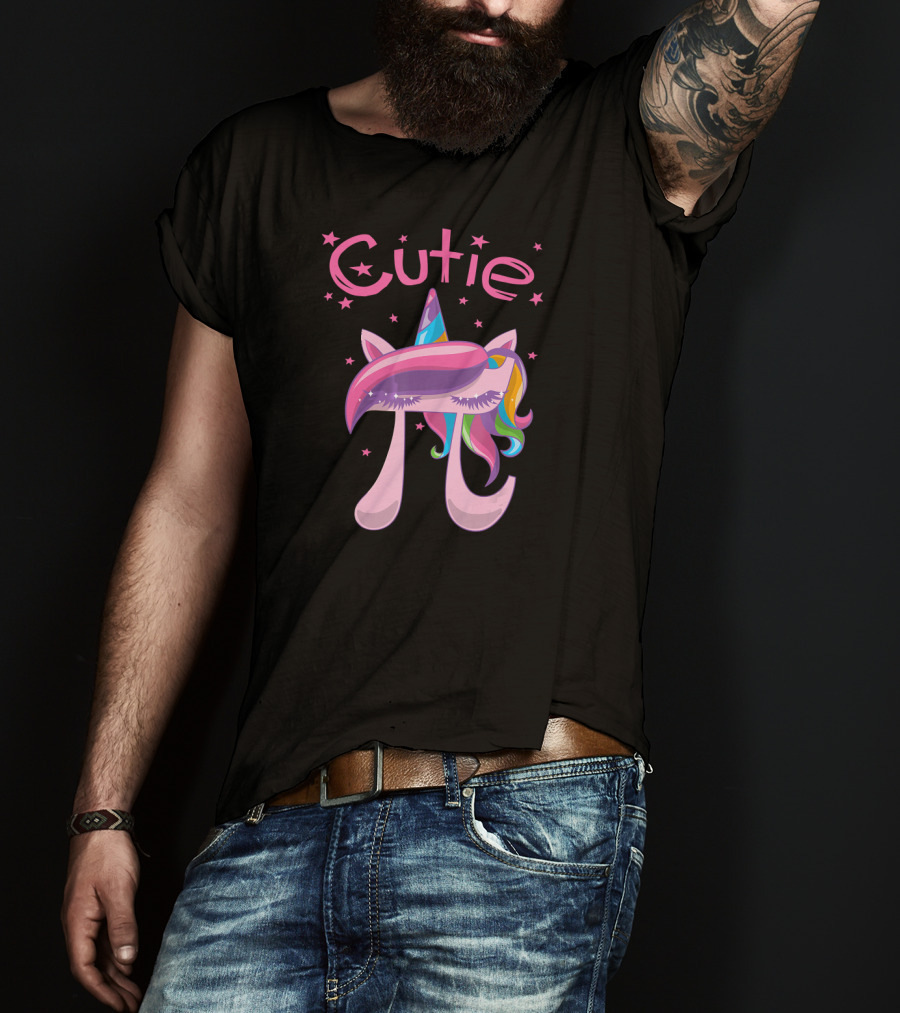 Cutie Pi Unicorn Girls With Rainbow Horn And Stars T-Shirt