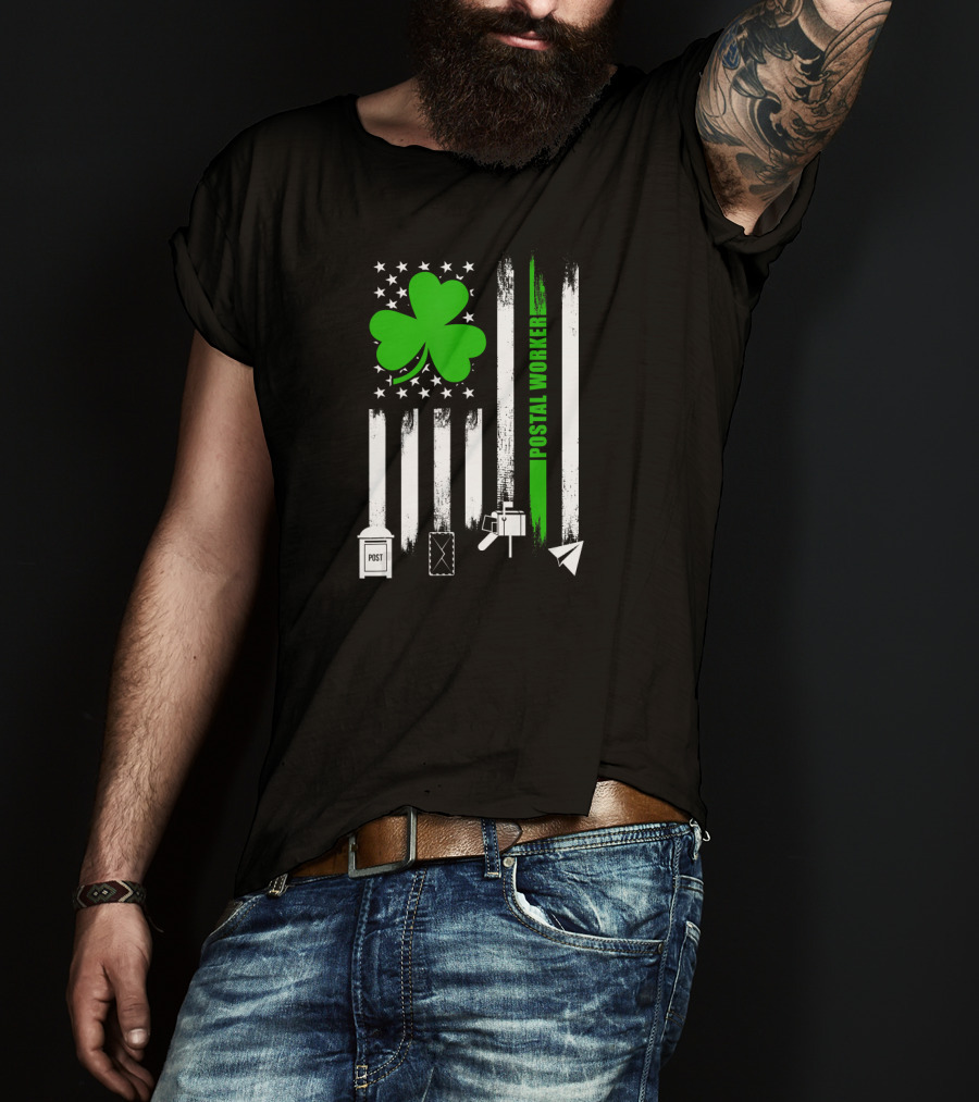 Flag Shamrock Postal Worker With USA Icons T-Shirt
