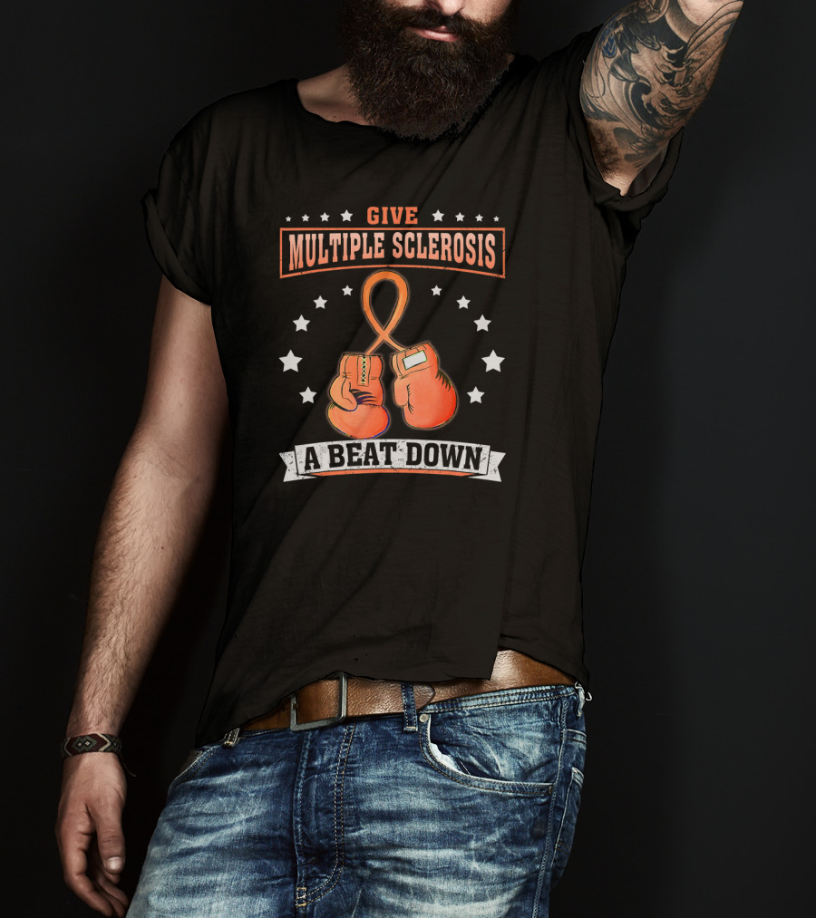 Give Multiple Sclerosis A Beat Down Boxing Gloves Ribbon Stars T-Shirt