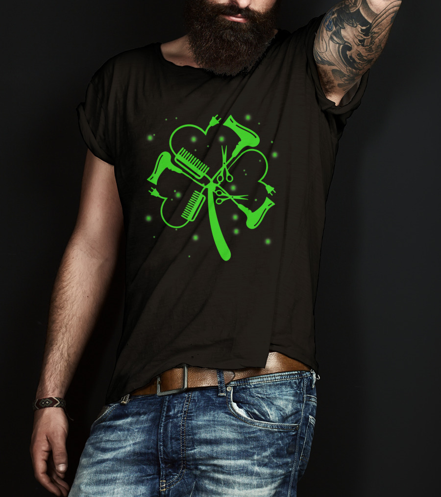 Hair Stylist Shamrock Hairdryer Comb Scissors St. Patrick's Day T-Shirt