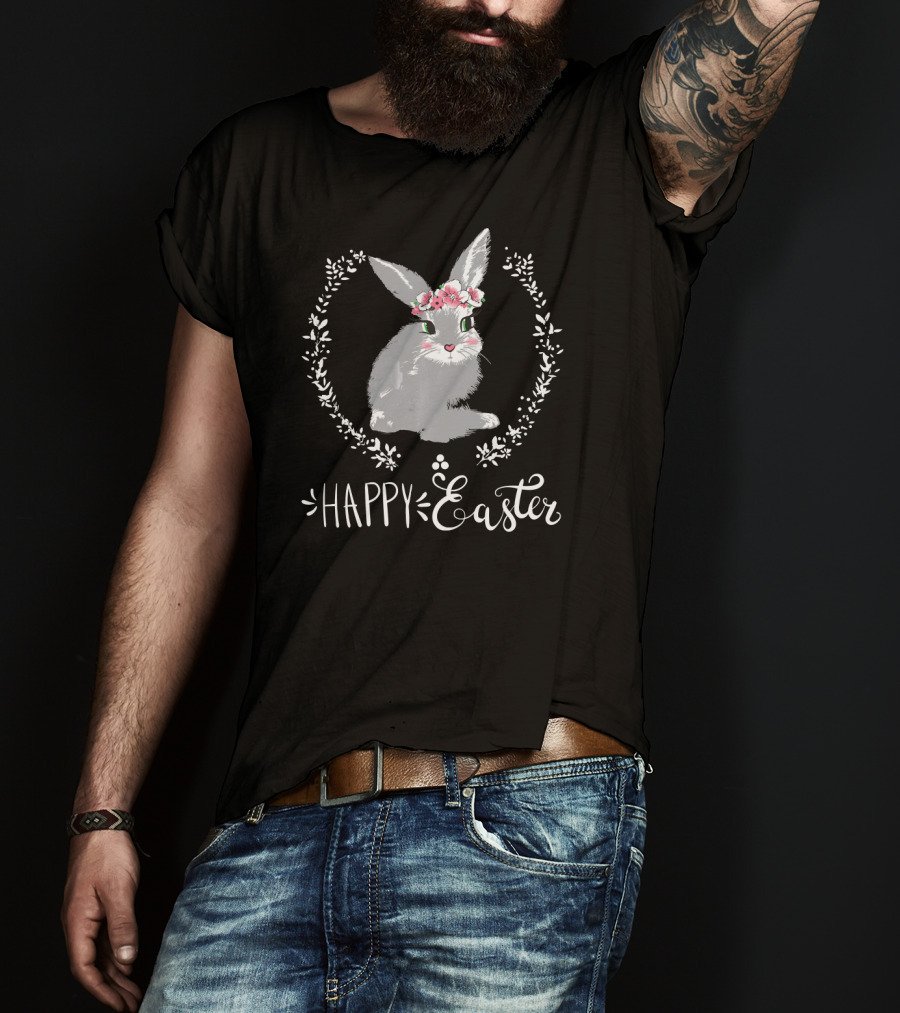 Happy Easter Bunny With Floral Wreath T-Shirt