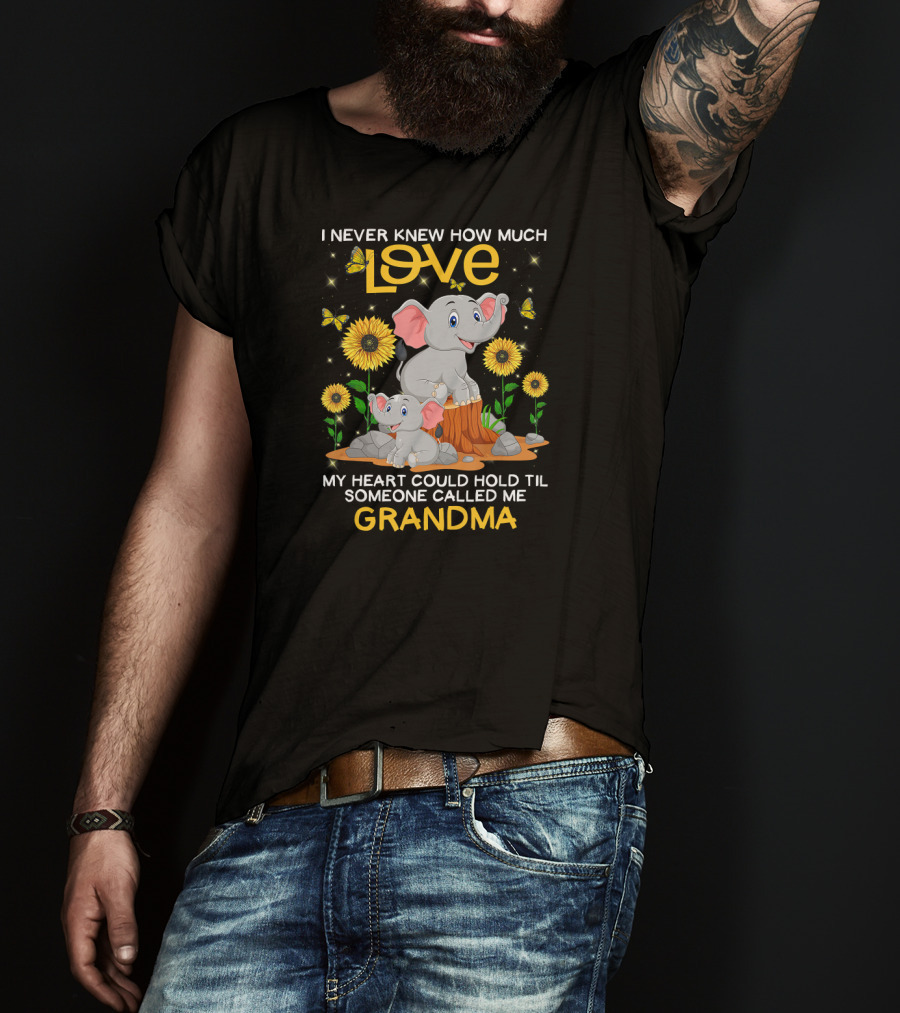 I Never Knew How Much Love My Heart Could Hold Til Someone Called Me Grandma Elephant Sunflowers Butterflies T-Shirt