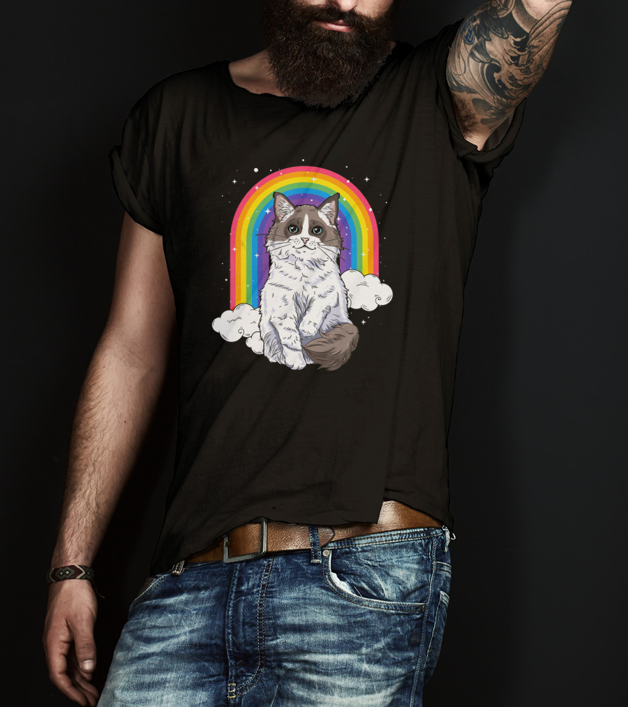 Ragdoll Cat With Rainbow And Clouds For Kitty Lovers T-Shirt