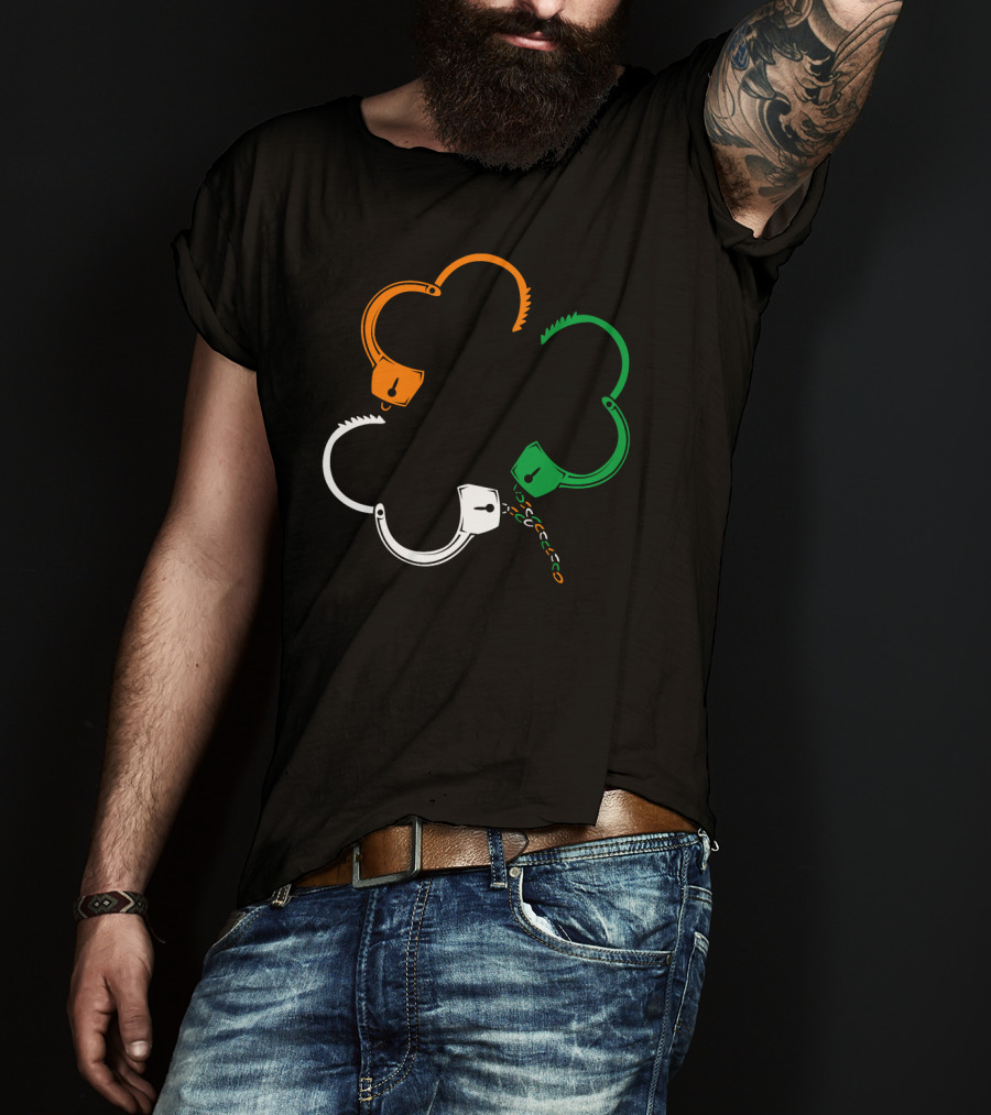 St Patricks Day Irish Flag Handcuffs Clover Police Officer T-Shirt
