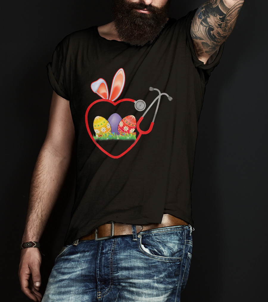 Stethoscope Heart Bunny Ears Easter Eggs Nurse T-Shirt