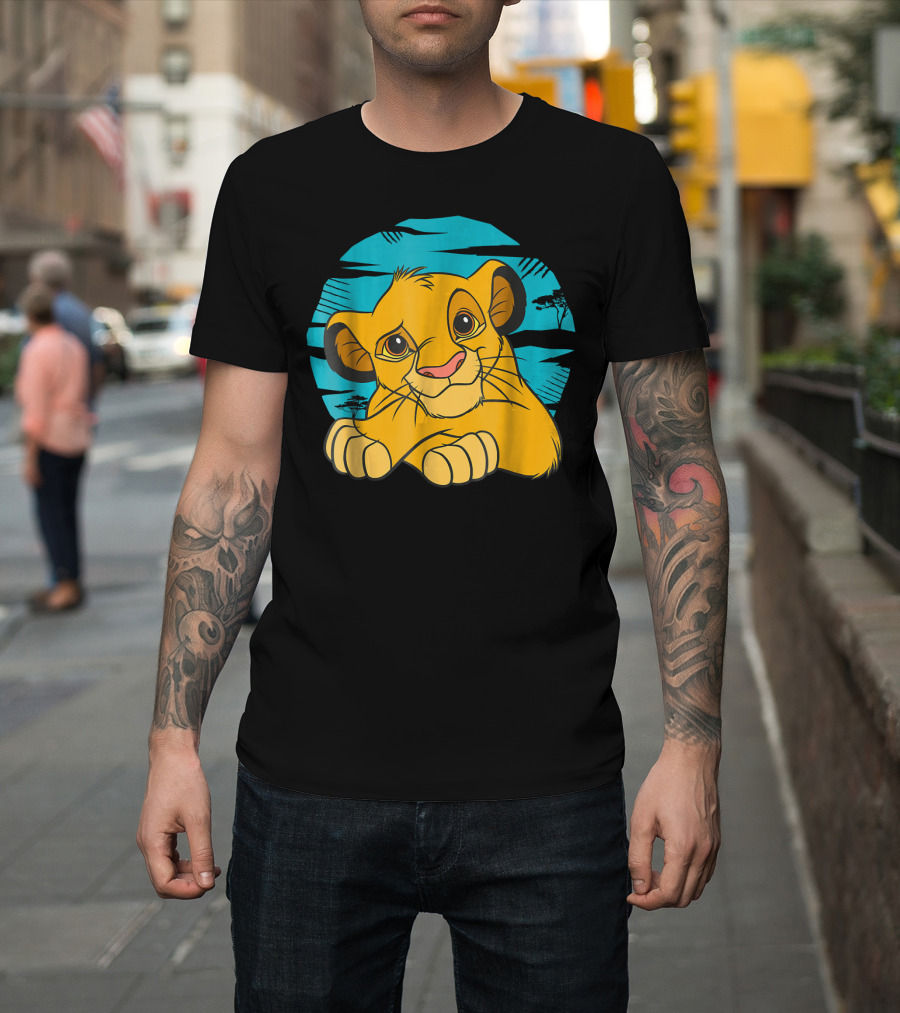 Disney The Lion King Young Simba Resting 90s Style Blue Background T-Shirt