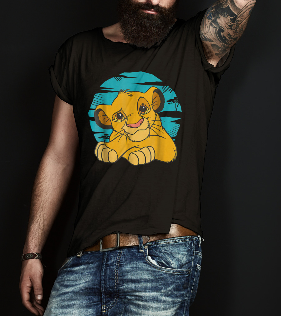 Disney The Lion King Young Simba Resting 90s Style Blue Background T-Shirt