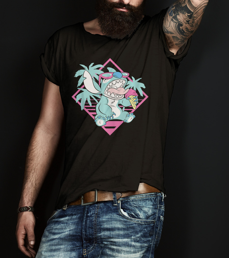Disney Lilo Stitch 90s Beach Ice Cream Palm Trees Aesthetic T-Shirt