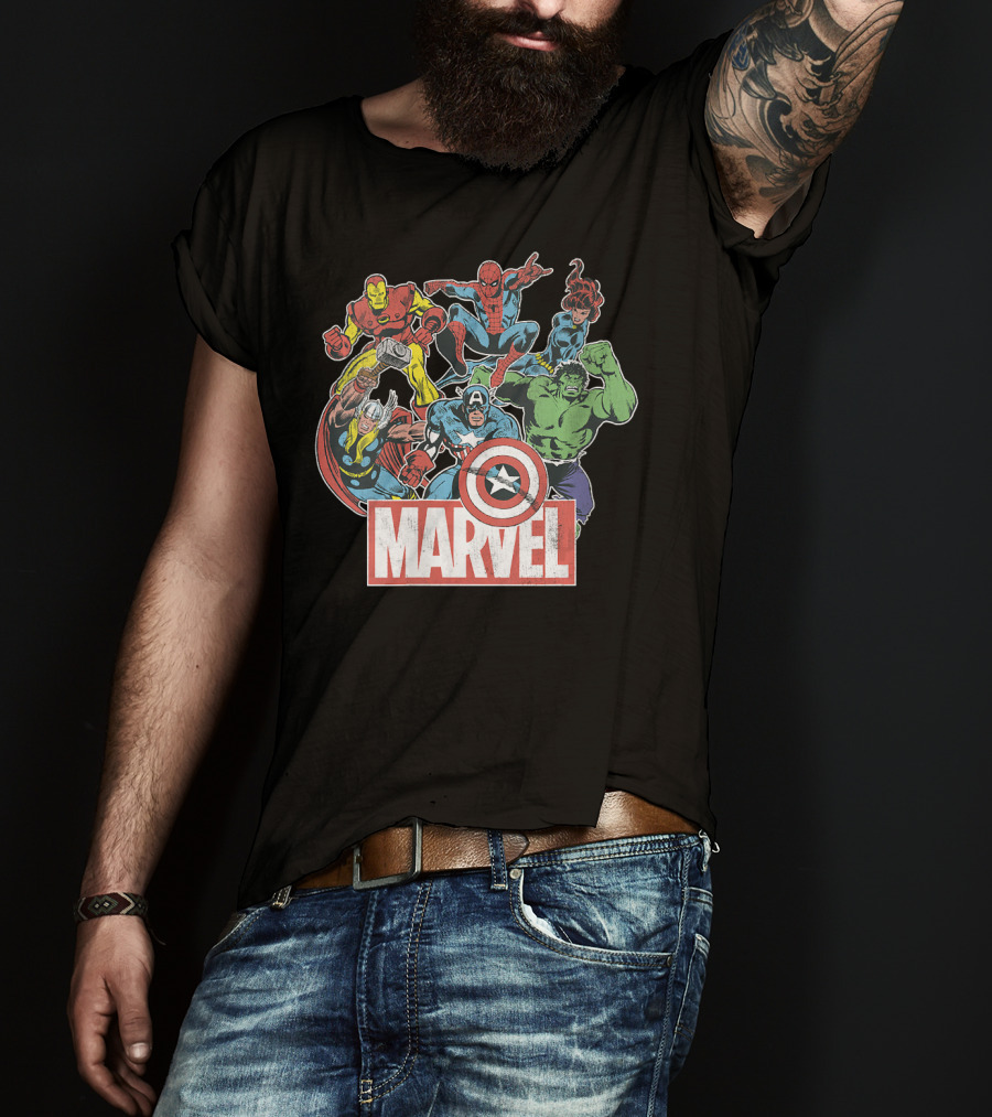 Marvel Avengers Iron Man Thor Captain America Hulk Spider-Man Classic Team T-Shirt