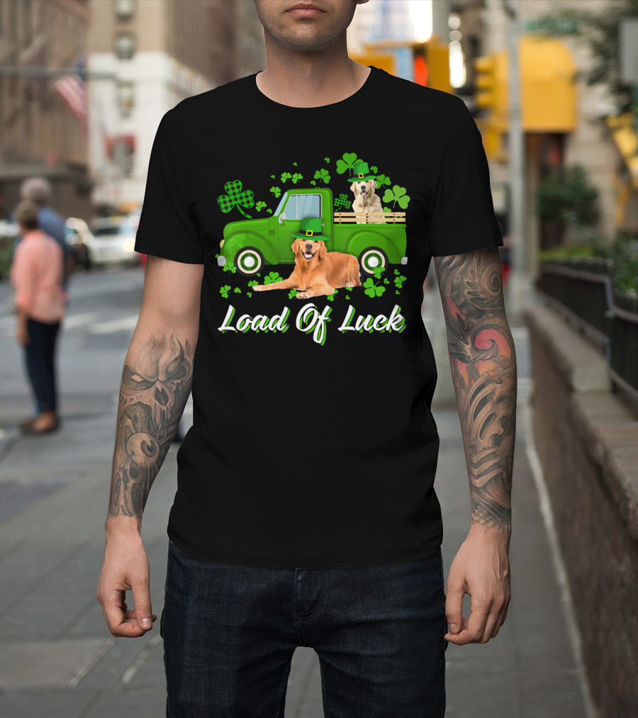 Load Of Luck Green Truck And Golden Retrievers T-Shirt