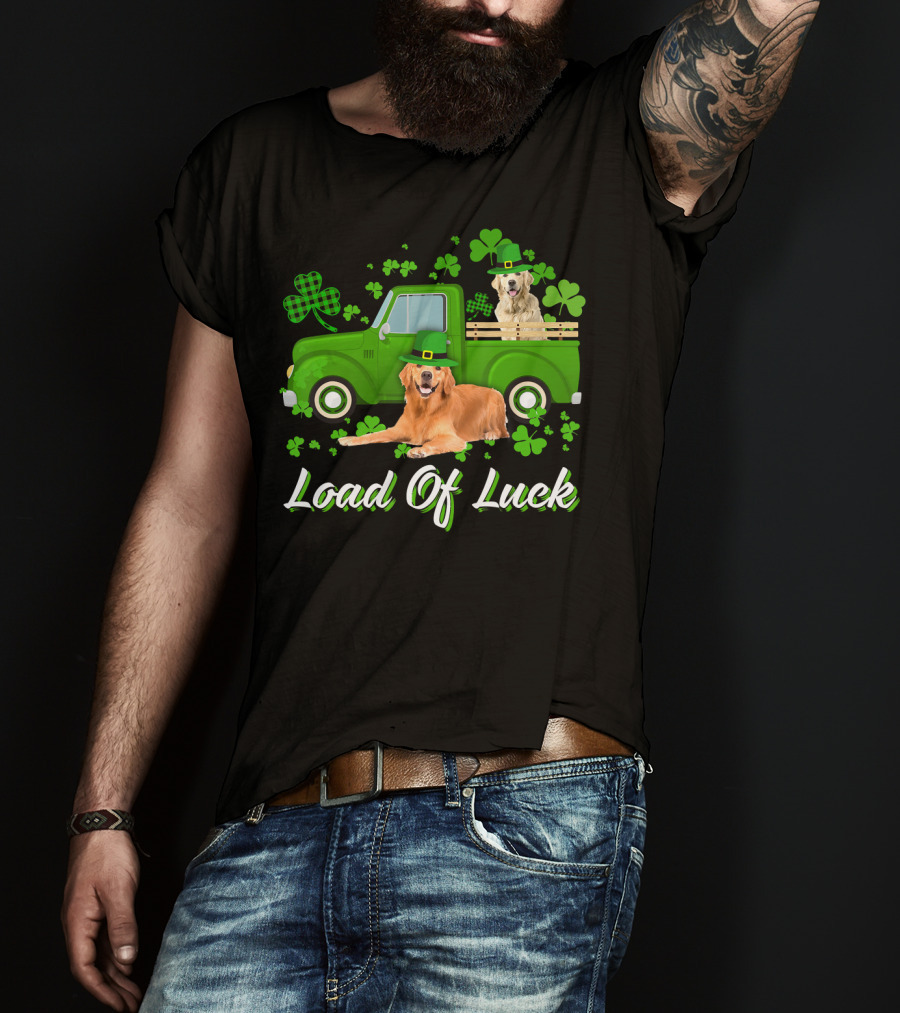 Load Of Luck Green Truck And Golden Retrievers T-Shirt