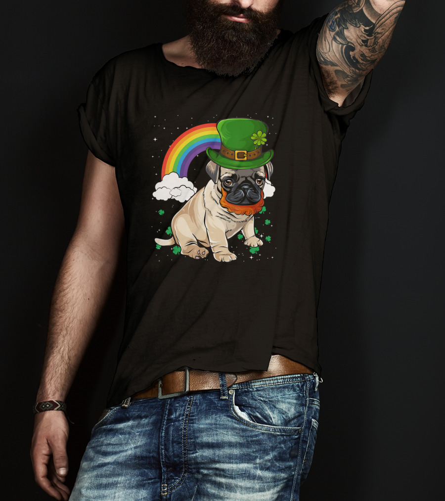 Pug St Patricks Day Leprechaun Hat Rainbow T-Shirt
