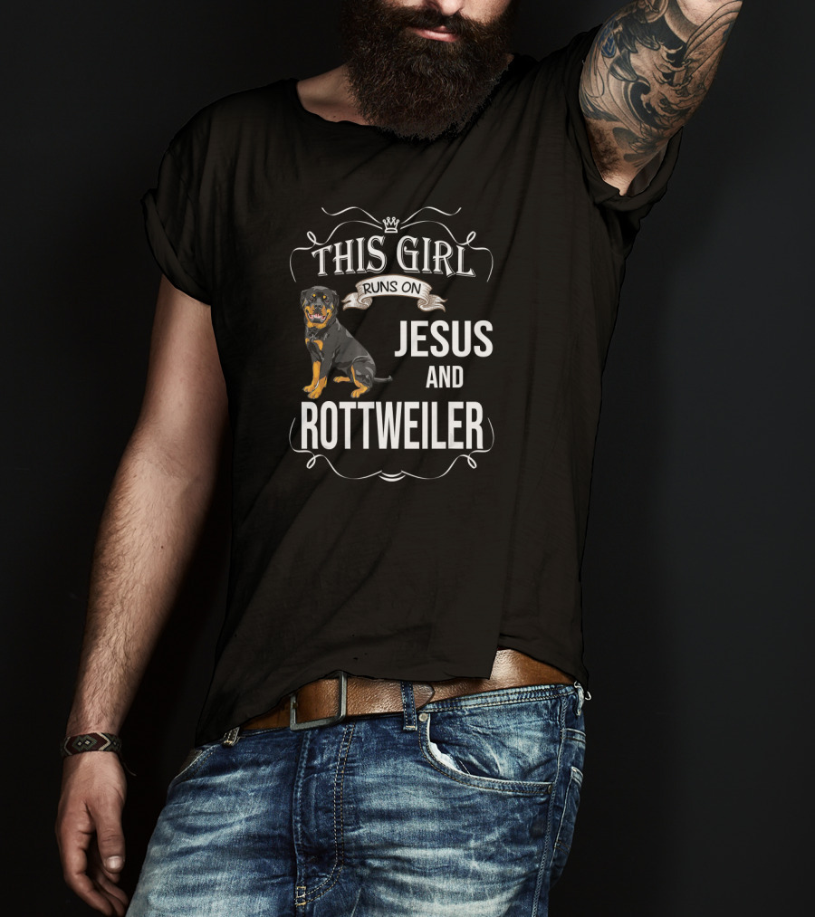 This Girl Runs On Jesus And Rottweiler T-Shirt