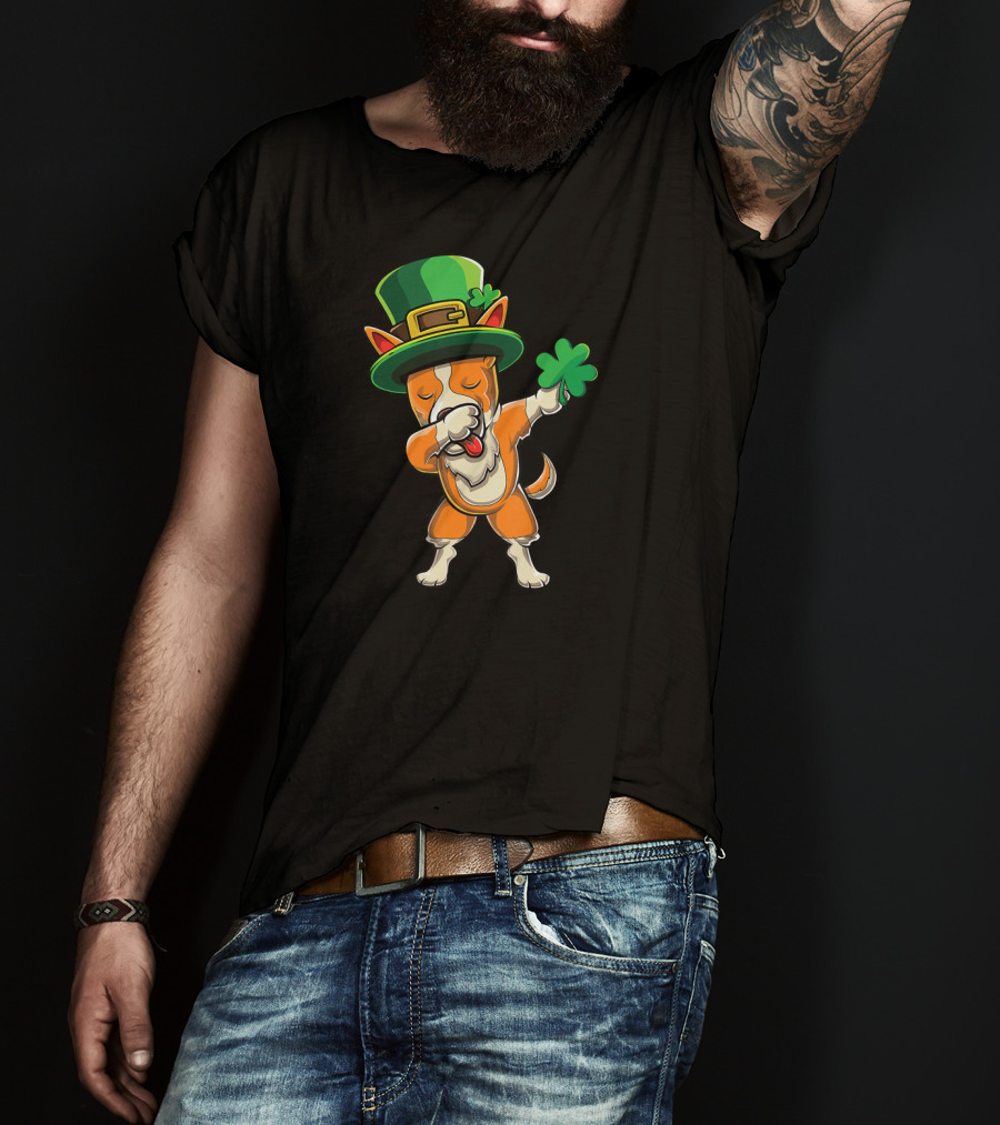 Leprechaun Hat Corgi Dabbing Shamrock St Paddys Day T-Shirt