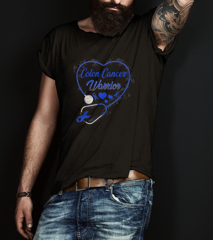 Colon Cancer Warrior Heart Stethoscope With Blue T-Shirt