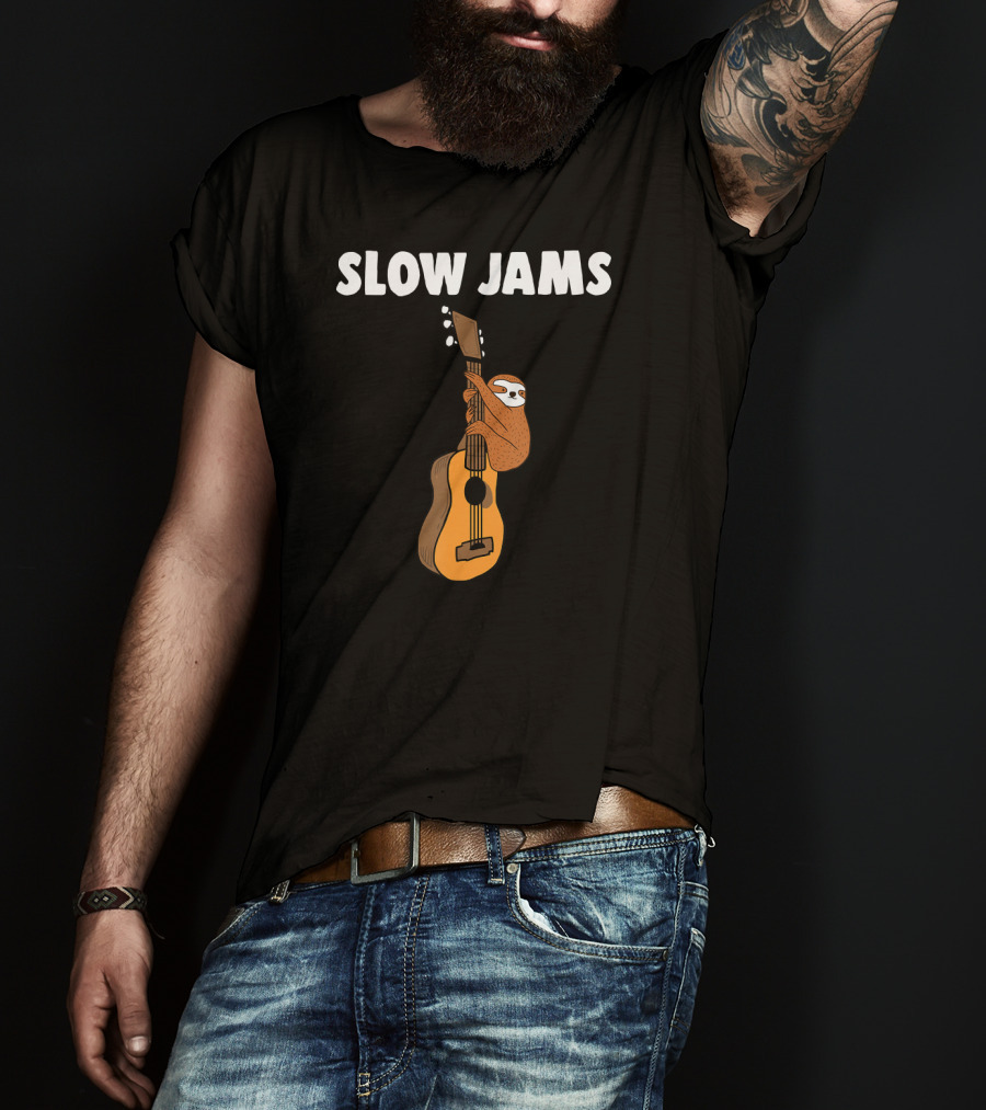 Sloth Lover Slow Jams Novelty Guitar Hugging Fun T-Shirt