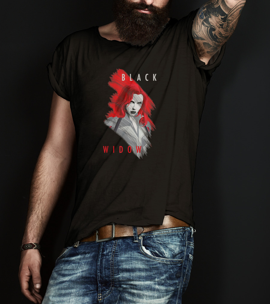 Black Widow Marvel Red Brush T-Shirt