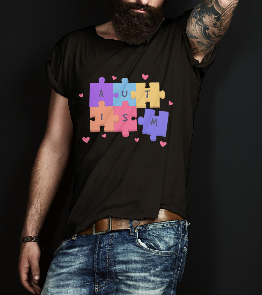 Autism Puzzle Heart Awareness Teacher T-Shirt
