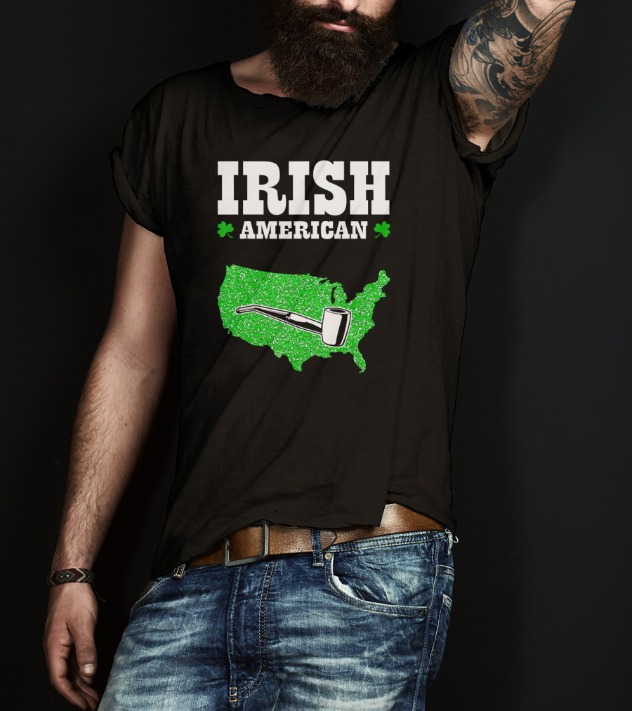 Irish American Shamrock Map With Pipe St Patrick's Day T-Shirt