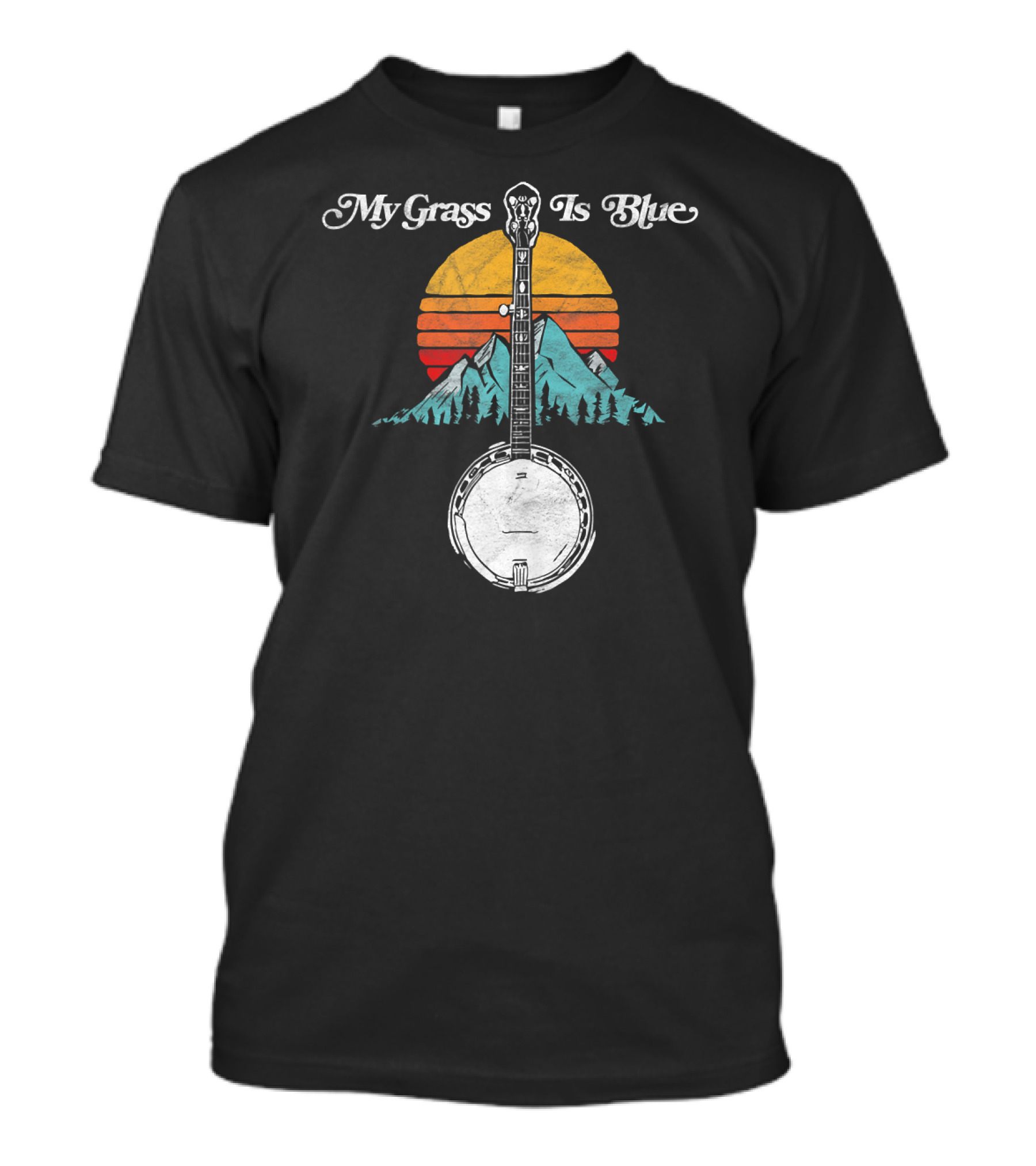 My Grass Is Blue Banjo Rocky Mountain Sunset T-Shirt