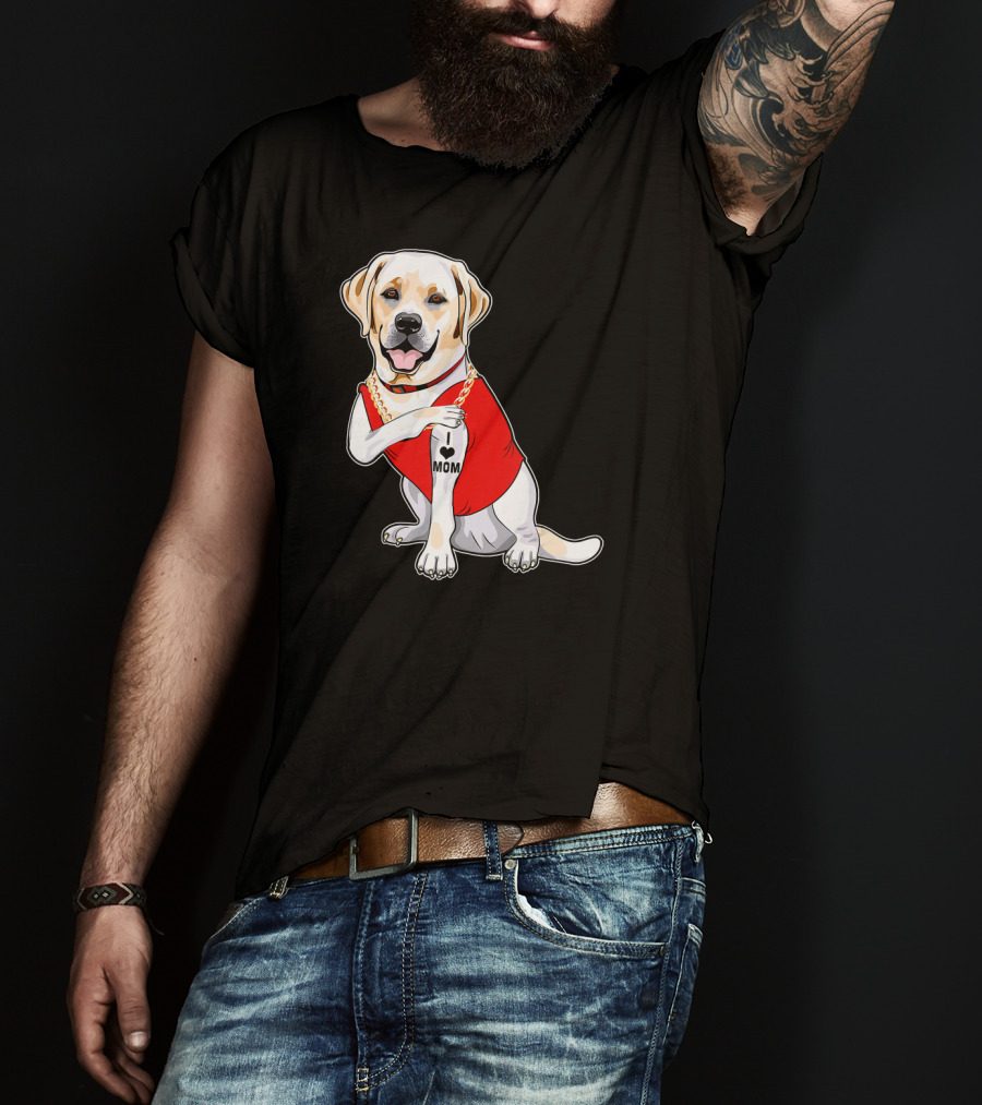 Labrador Retriever I Love Mom Tattoo Red Shirt Gold Chain T-Shirt
