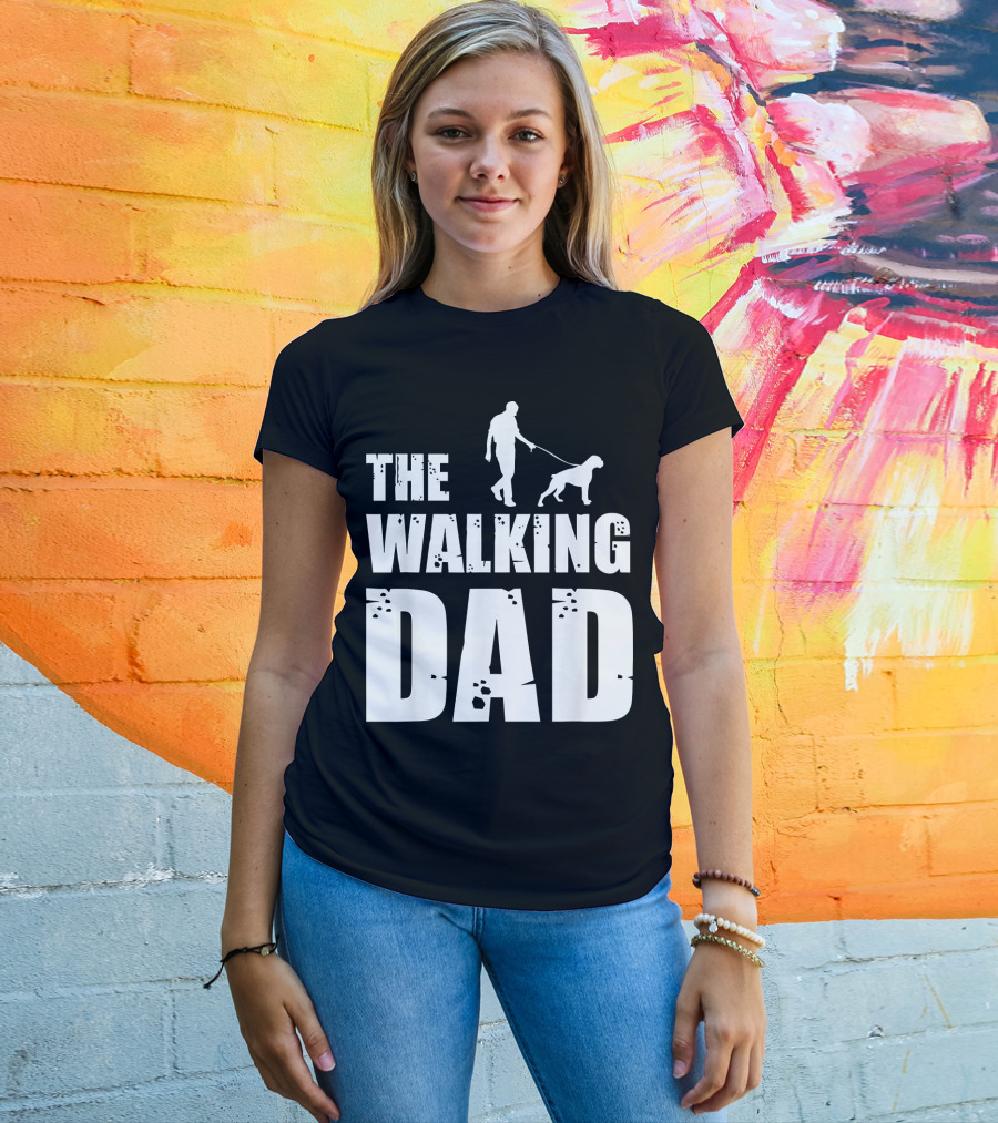 The Walking Dad Boxer Dog Silhouette Walking Man And Dog T-Shirt
