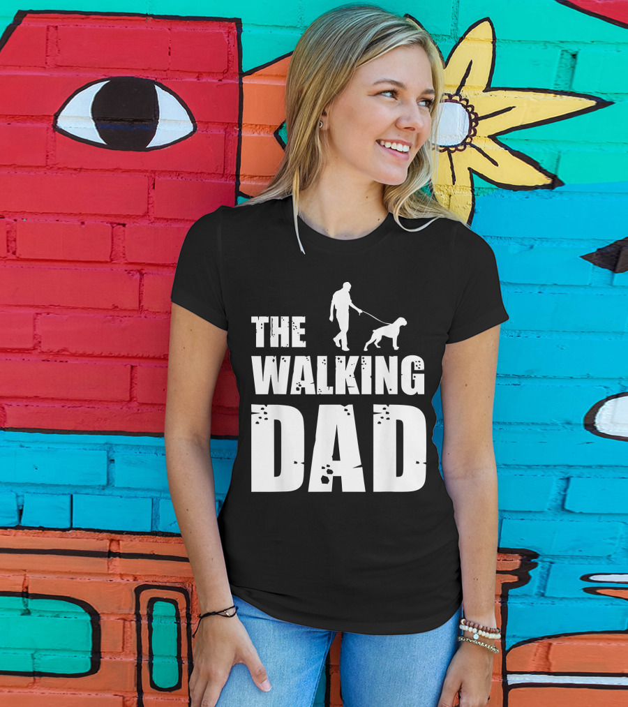 The Walking Dad Boxer Dog Silhouette Walking Man And Dog T-Shirt