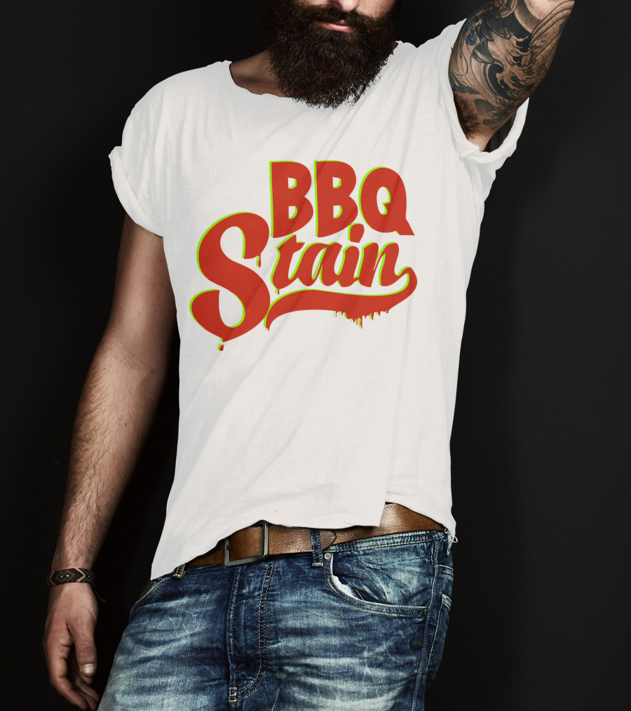 BBQ Stain Dripping Font Bold Red Green Outline T-Shirt